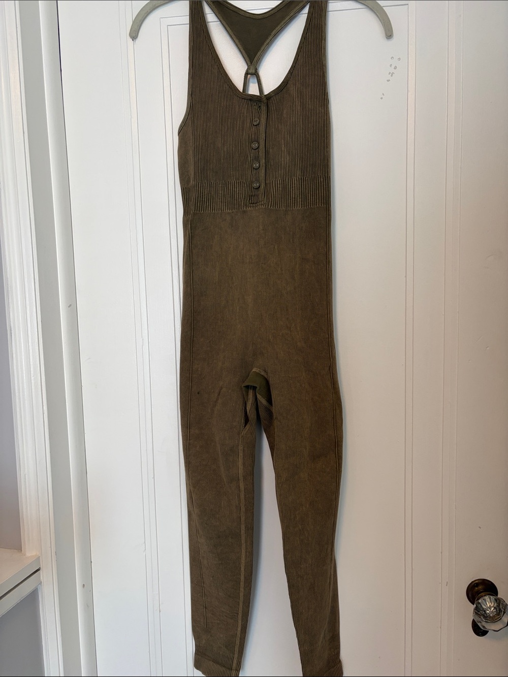 Free People Olive Green Ribbed Racerback Bodysuit Jumpsuit